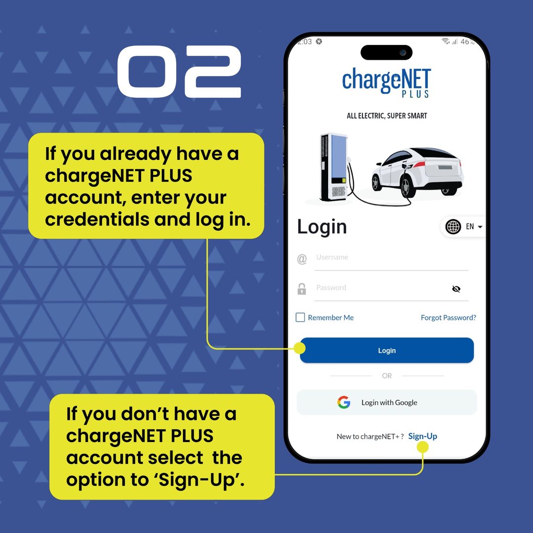 chargeNET Plus charging instructions step 2